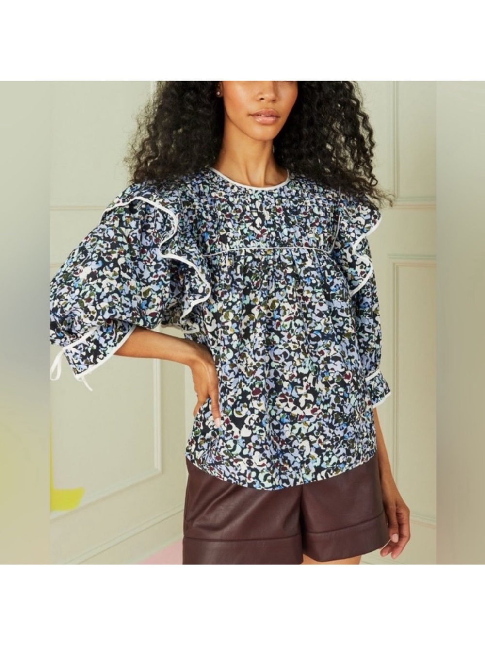 MARIE OLIVER- Floral Blouse Blue Size S